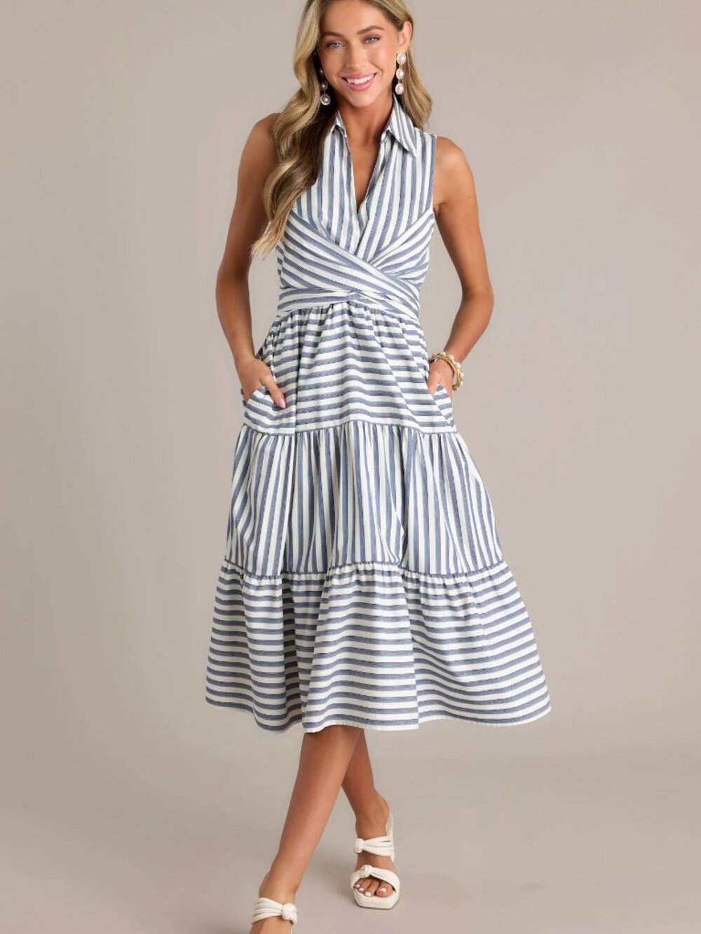 ENTRO Come On By Navy Blue Striped Dress